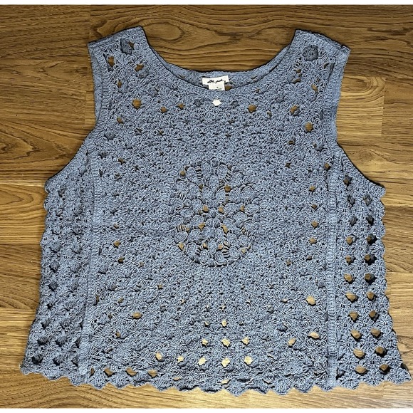 Ultra Pink Crochet Top Size XL Blue Sleeveless Vest Whimsical - Picture 4 of 6